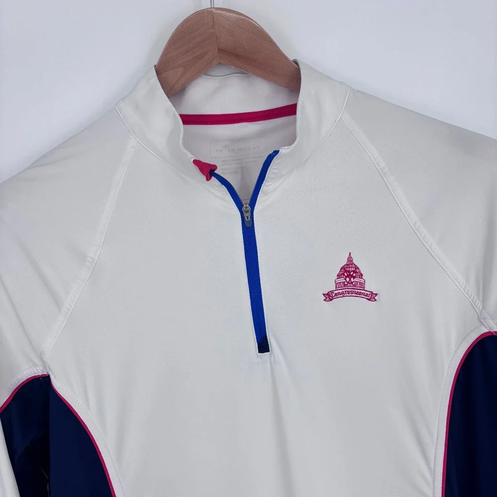 Peter Millar Congressional Golf 1/4 Zip Pullover Top Womens L White Navy Pink